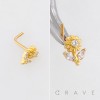 SUNFLOWER MULTI CZ MARQUISE LEAF POLISH 316L SURGICAL STEEL L-SHAPE NOSE RING